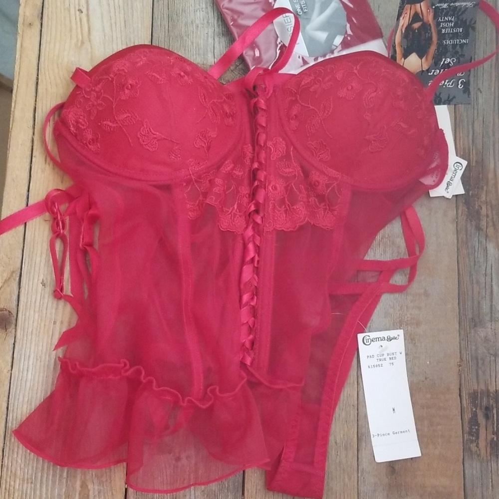 3 piece red lingerie set
